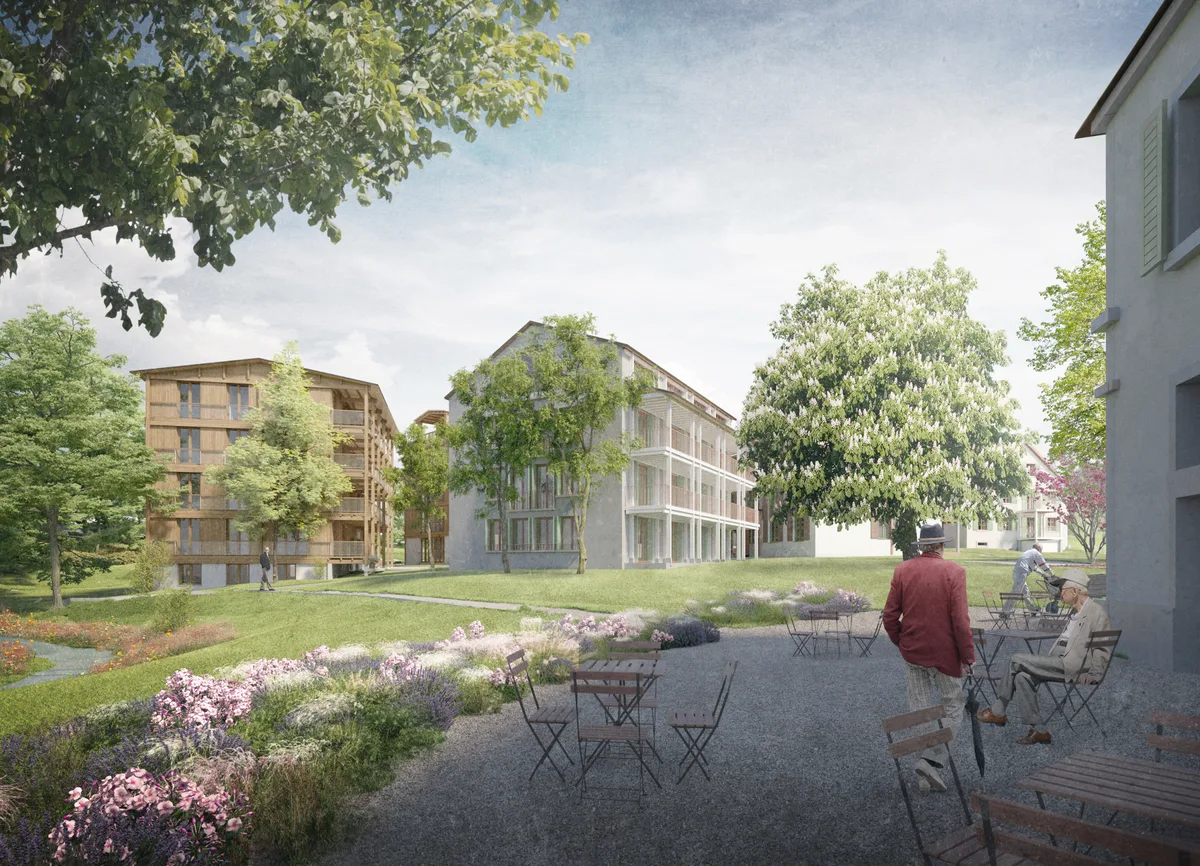 Visualisierung für die neuen Alterswohnungen im Luppmenpark Hittnau.